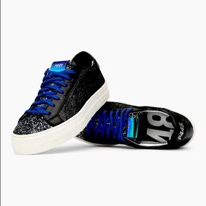 New P448 Thea Sneaker Black and Blue Glitter